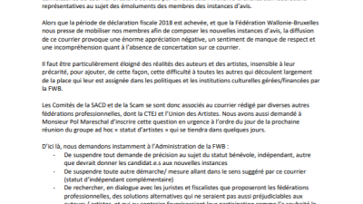 Courrier de la Scam et la SACD concernant les émoluments versés aux artistes